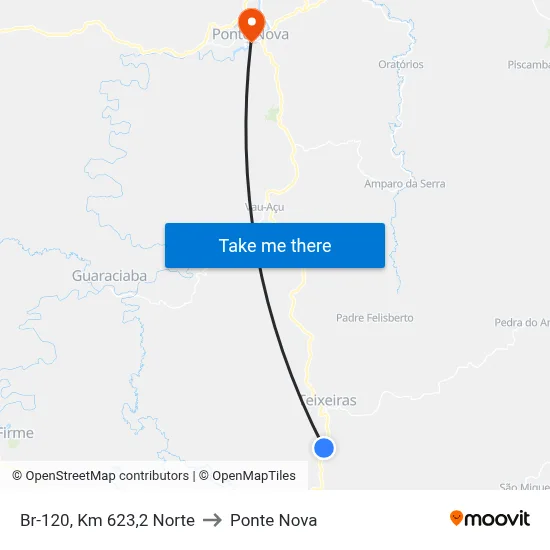 Br-120, Km 623,2 Norte to Ponte Nova map