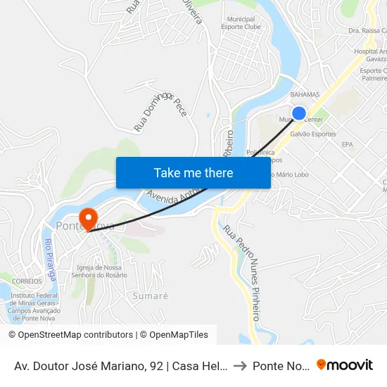 Av. Doutor José Mariano, 92 | Casa Helena to Ponte Nova map