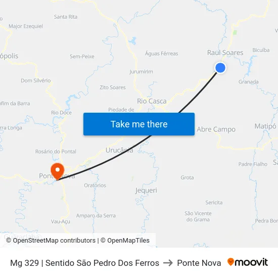 Mg 329 | Sentido São Pedro Dos Ferros to Ponte Nova map
