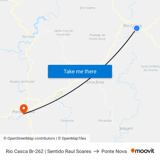Rio Casca Br-262 | Sentido Raul Soares to Ponte Nova map