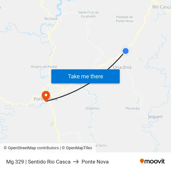 Mg 329 | Sentido Rio Casca to Ponte Nova map
