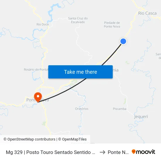 Mg 329 | Posto Touro Sentado Sentido Rio Casca to Ponte Nova map