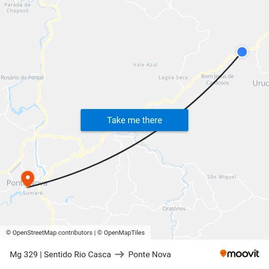 Mg 329 | Sentido Rio Casca to Ponte Nova map
