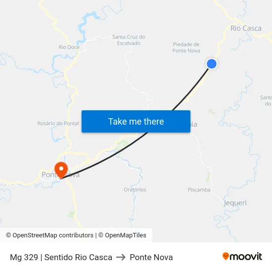 Mg 329 | Sentido Rio Casca to Ponte Nova map