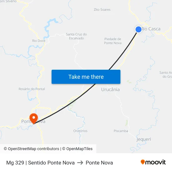 Mg 329 | Sentido Ponte Nova to Ponte Nova map