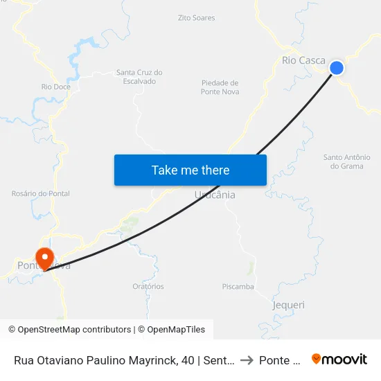 Rua Otaviano Paulino Mayrinck, 40 | Sentido Rio Casca to Ponte Nova map
