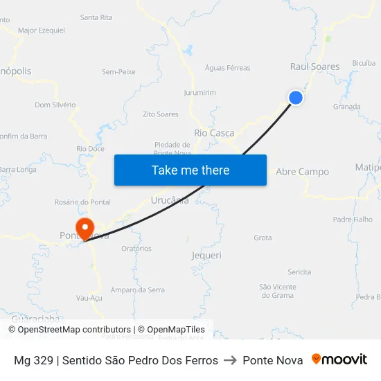 Mg 329 | Sentido São Pedro Dos Ferros to Ponte Nova map