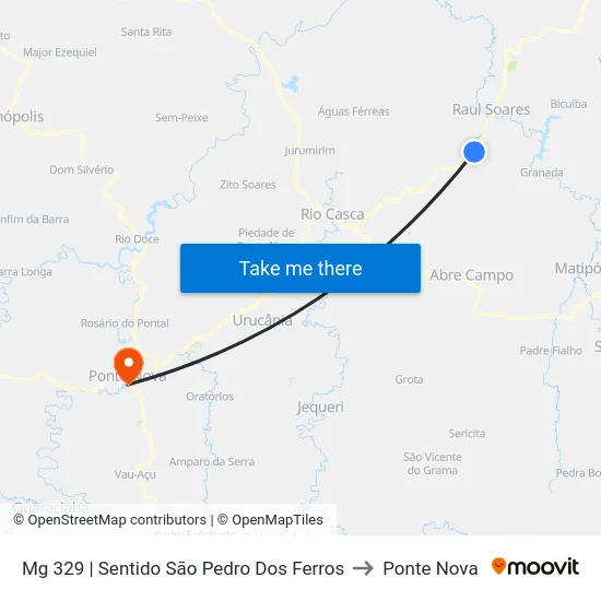 Mg 329 | Sentido São Pedro Dos Ferros to Ponte Nova map