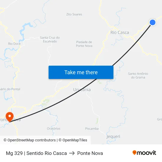 Mg 329 | Sentido Rio Casca to Ponte Nova map