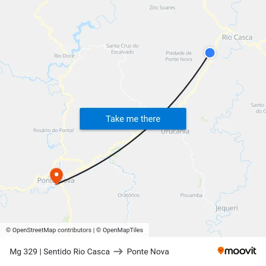 Mg 329 | Sentido Rio Casca to Ponte Nova map