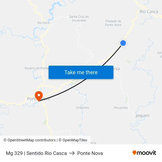 Mg 329 | Sentido Rio Casca to Ponte Nova map