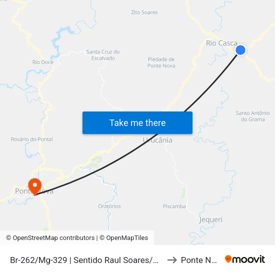 Br-262/Mg-329 | Sentido Raul Soares/Vitória to Ponte Nova map