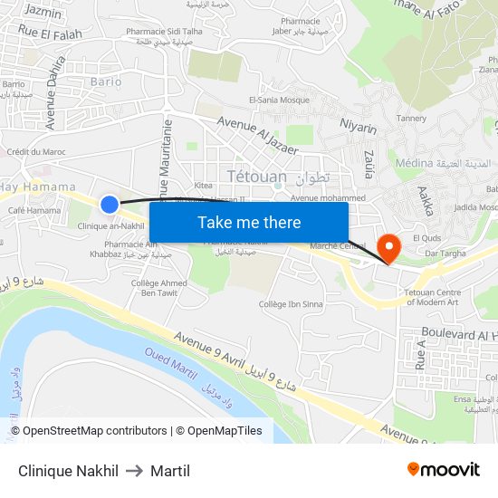 Clinique Nakhil to Martil map