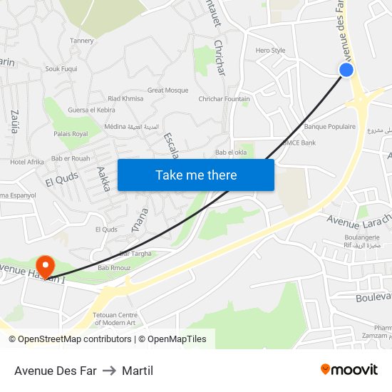 Avenue Des Far to Martil map