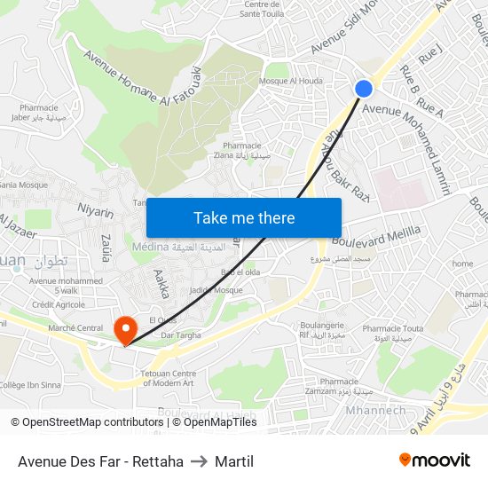 Avenue Des Far - Rettaha to Martil map