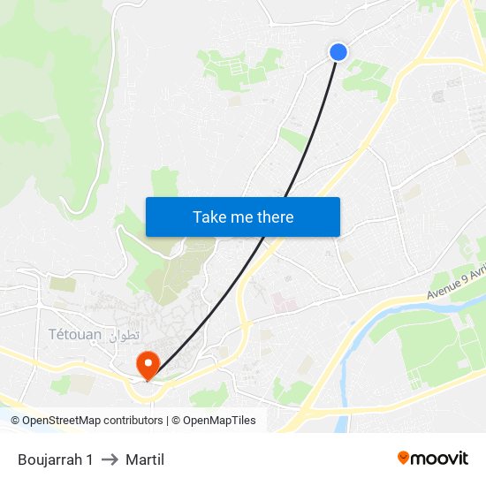 Boujarrah 1 to Martil map