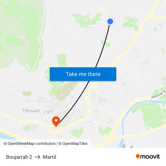 Boujarrah 2 to Martil map