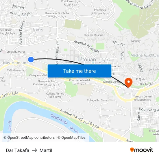 Dar Takafa to Martil map