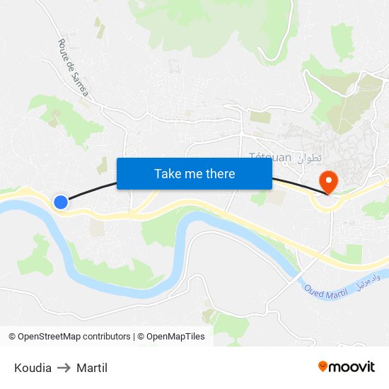 Koudia to Martil map