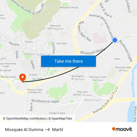 Mosquée Al Oumma to Martil map