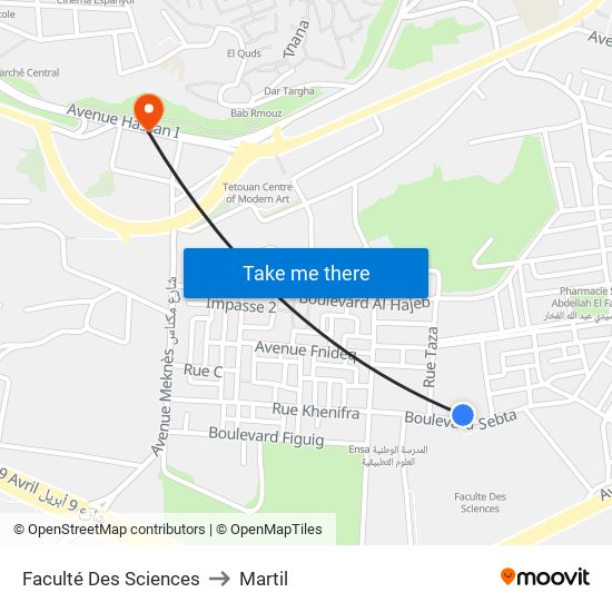 Faculté Des Sciences to Martil map