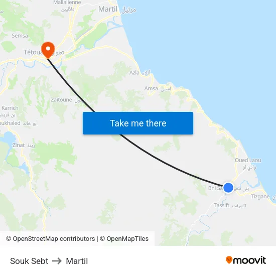 Souk Sebt to Martil map