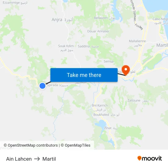 Ain Lahcen to Martil map