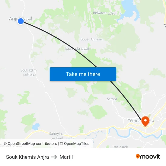 Souk Khemis Anjra to Martil map