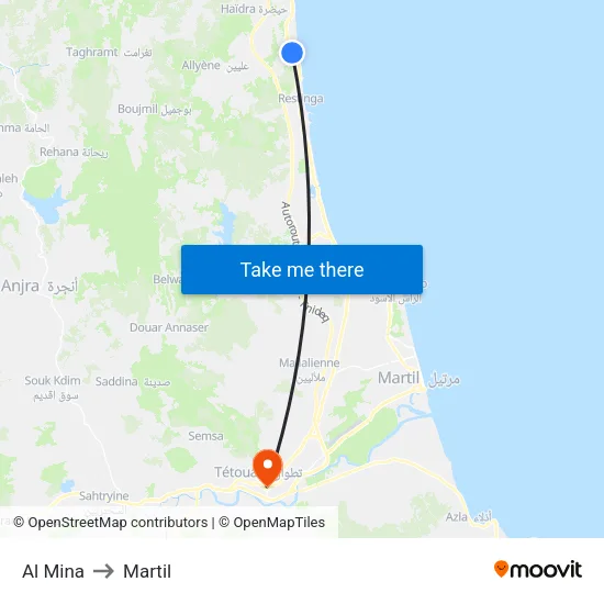 Al Mina to Martil map