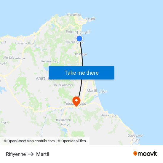 Rifiyenne to Martil map