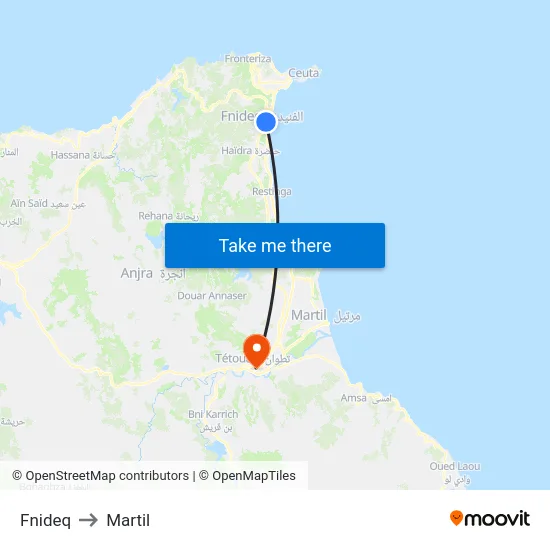 Fnideq to Martil map