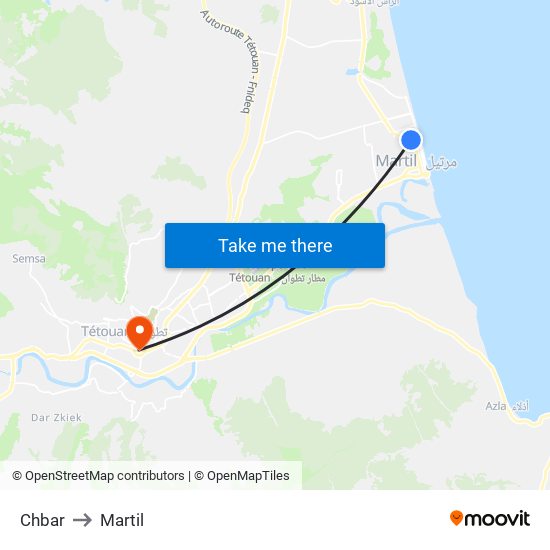 Chbar to Martil map