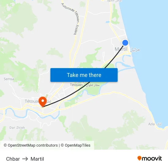 Chbar to Martil map
