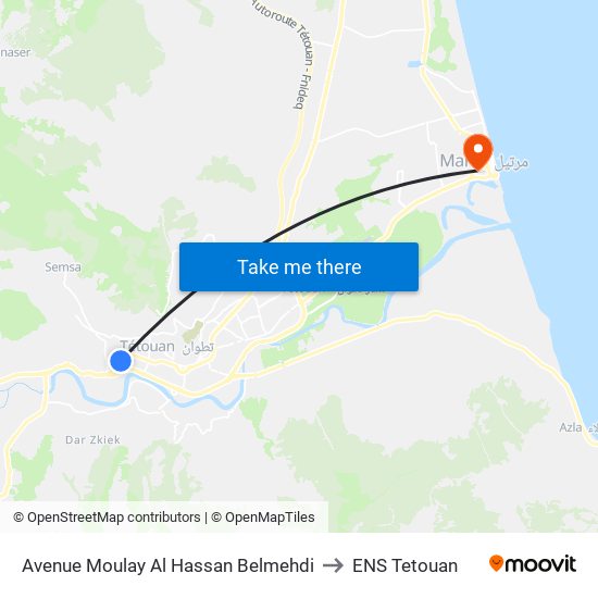 Avenue Moulay Al Hassan Belmehdi to ENS Tetouan map