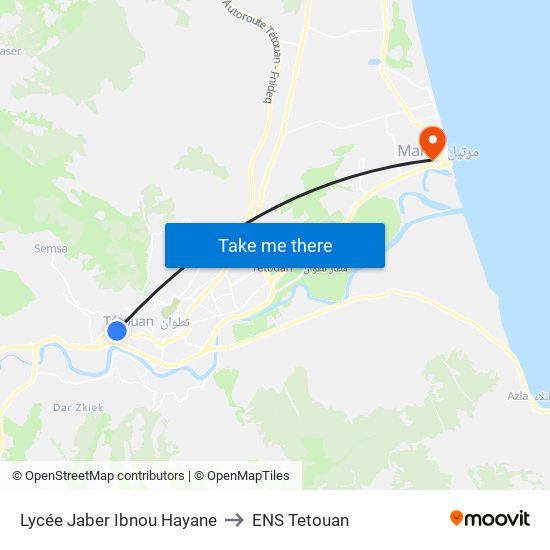 Lycée Jaber Ibnou Hayane to ENS Tetouan map