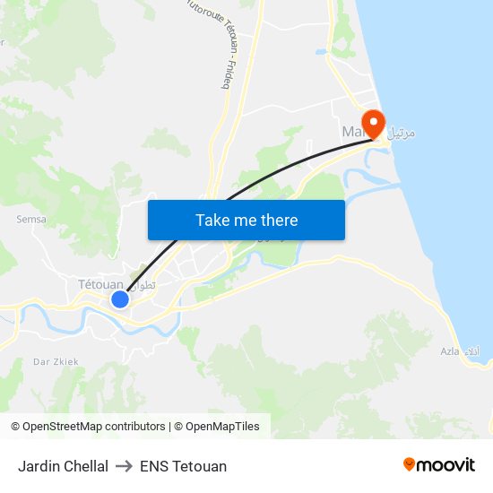 Jardin Chellal to ENS Tetouan map