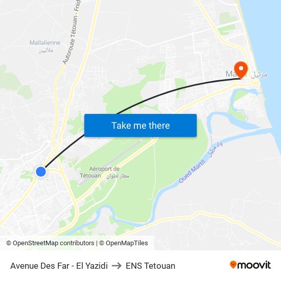 Avenue Des Far - El Yazidi to ENS Tetouan map