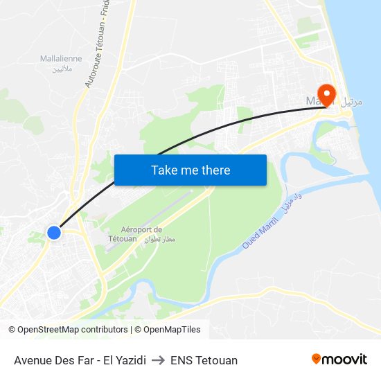 Avenue Des Far - El Yazidi to ENS Tetouan map