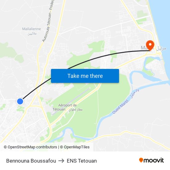 Bennouna Boussafou to ENS Tetouan map