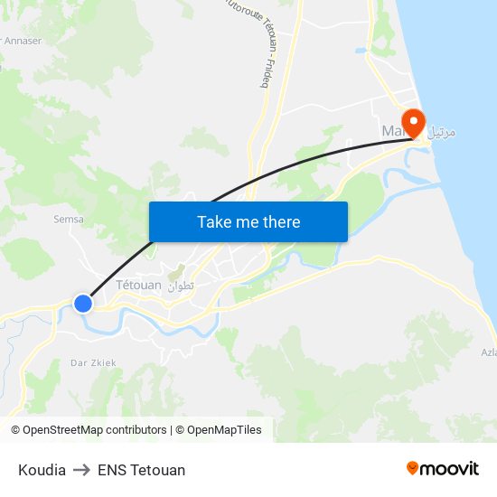 Koudia to ENS Tetouan map