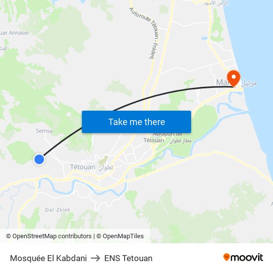 Mosquée El Kabdani to ENS Tetouan map