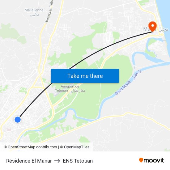 Résidence El Manar to ENS Tetouan map