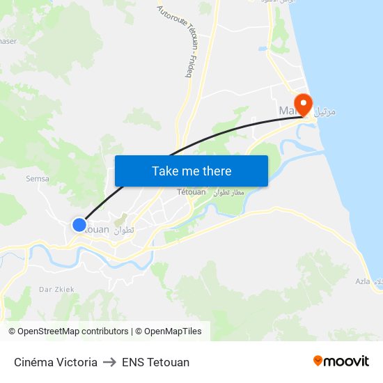 Cinéma Victoria to ENS Tetouan map