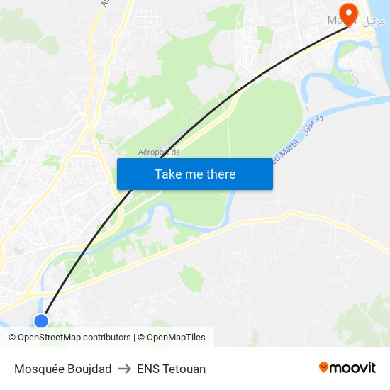 Mosquée Boujdad to ENS Tetouan map