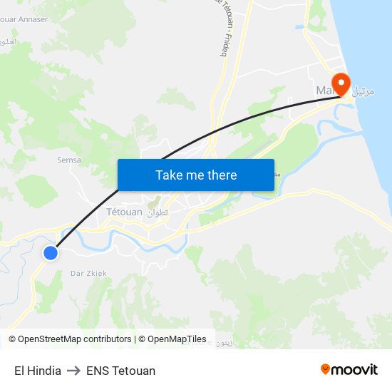 El Hindia to ENS Tetouan map