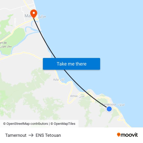 Tamernout to ENS Tetouan map