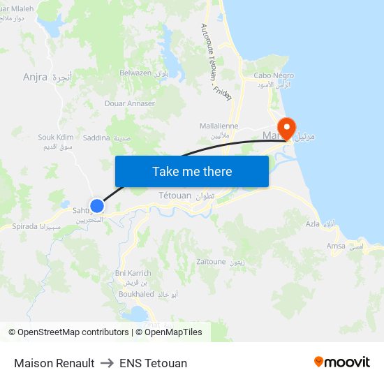 Maison Renault to ENS Tetouan map
