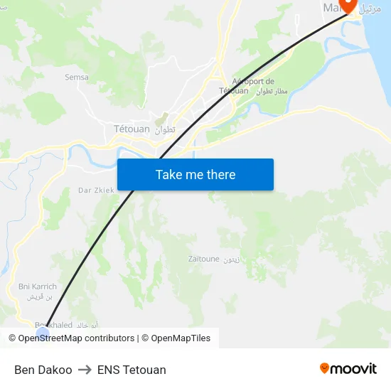 Ben Dakoo to ENS Tetouan map