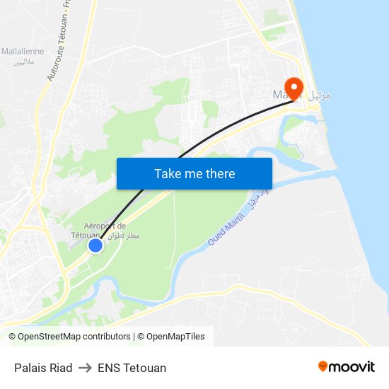 Palais Riad to ENS Tetouan map