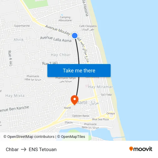 Chbar to ENS Tetouan map